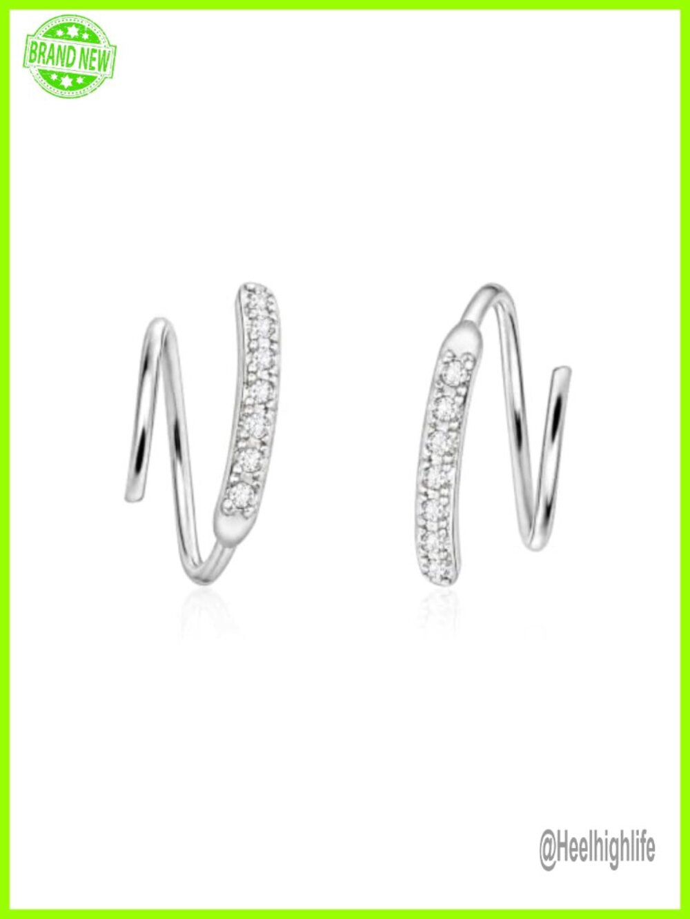 Small Double Hoop Earrings Zircon Spiral Twist Silver Hypoallergenic Single